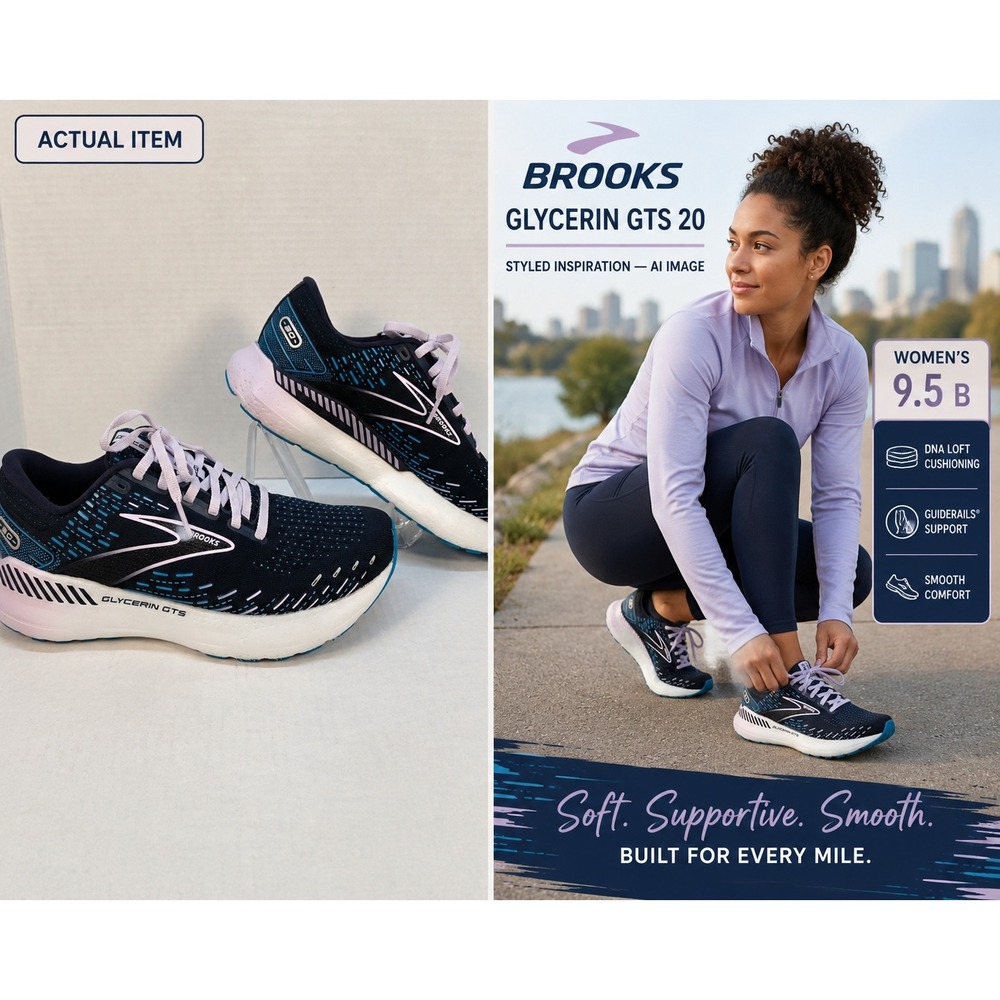 Brooks Glycerin GTS 20 Womens 9.5 Navy Pink Excellent Stability Running Shoe